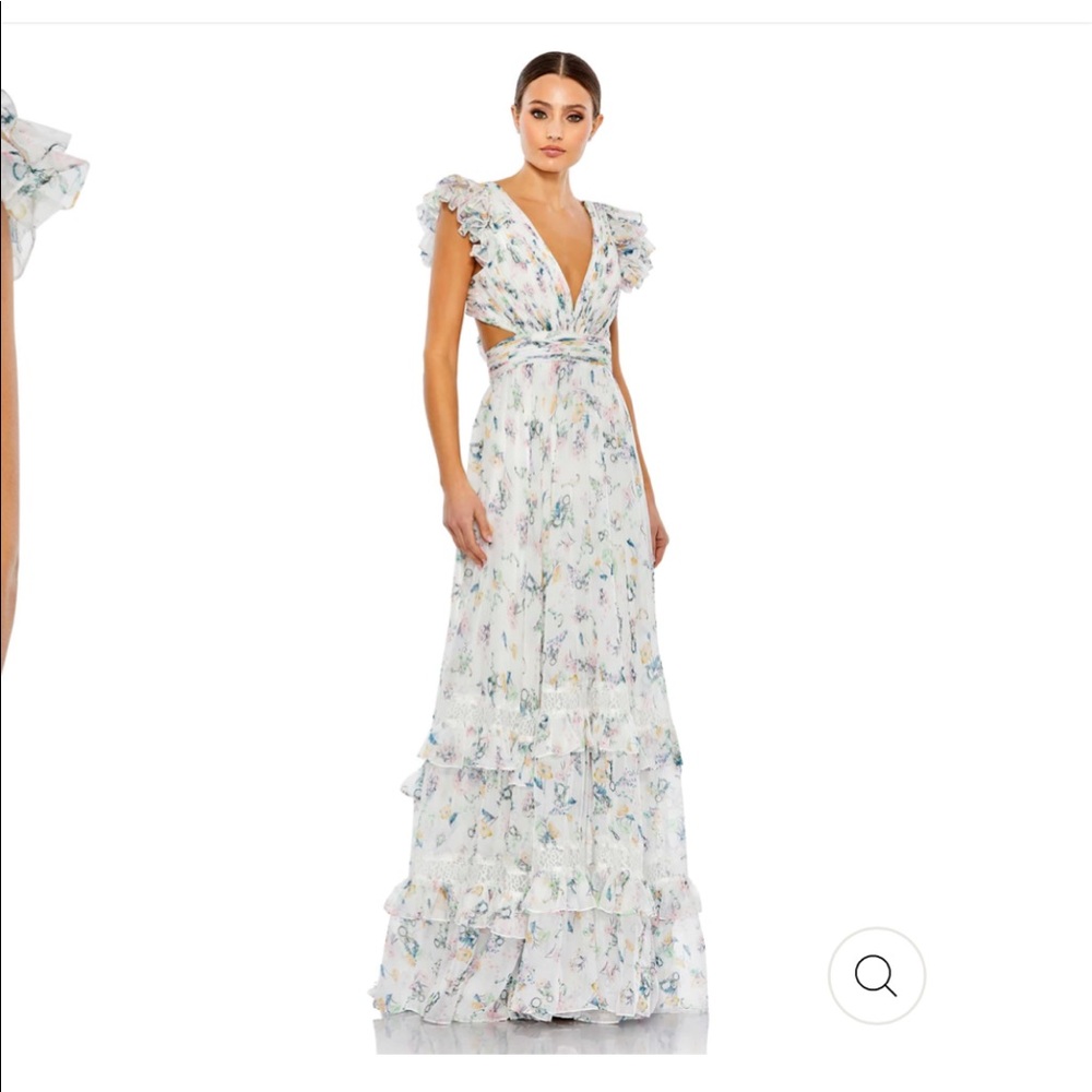 Lena for Mac Duggal RUFFLED CUT OUT FLOWY MAXI DRESS